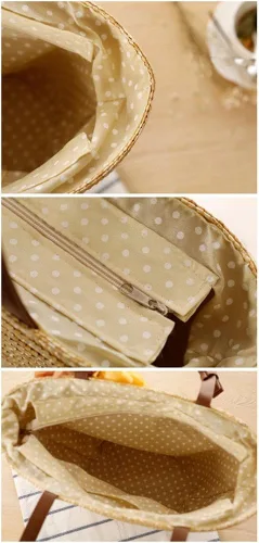 Vista 5 de TONWHAR Woven Straw Shoulder Bag Flower Straw Beach Tote Handbag