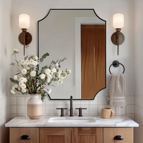Vista 56 de ANDY STAR Espejo de baño de bronce cepillado, espejo festoneado de 24 x 36 pulgadas para baño, espejo rectangular de bronce antiguo con marco