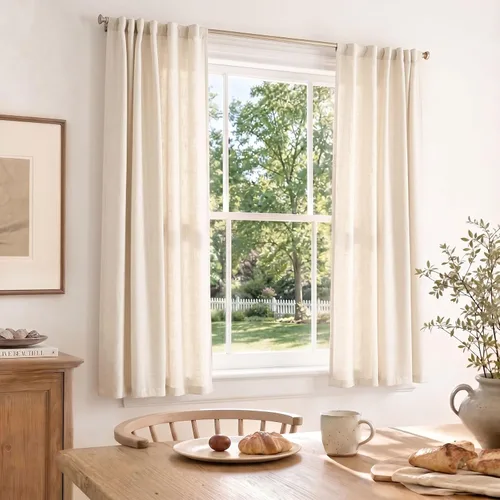 Vista 2 de Jinchan Cortinas de aspecto yute de 63 pulgadas de largo, cortinas texturizadas para sala de estar, cortinas filtradoras de luz de estilo rústico