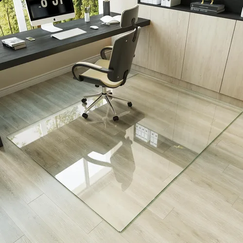 Vista 30 de Koonmi Tapete para silla de vidrio templado para suelos de madera dura y alfombras, 30" x 48" gris, protector de piso de oficina de servicio pesado