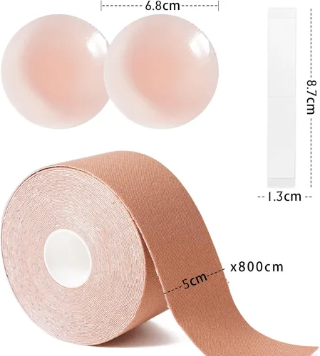 Vista 2 de Sujetador adhesivo para levantamiento de pechos para copa A-E con 1 par de cubiertas de silicona reutilizables y 40 cintas de doble cara