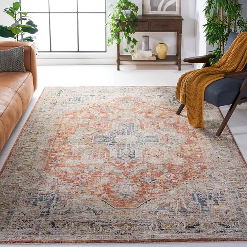 Vista 9 de SAFAVIEH Silverado Collection - Alfombra para pasillo, 2 x 8 pies, azul y óxido, diseño vintage envejecido, no desprende pelusa y de fácil cuidado