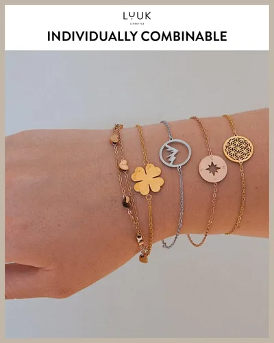 Vista 6 de LUUK LIFESTYLE Pulsera de acero inoxidable con colgante y tarjeta de felicidad, filigrana y joyería minimalista para mujer, idea de regalo única
