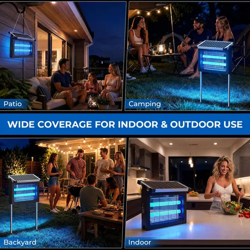 Vista 11 de Exterminador solar de insectos al aire libre, matamosquitos de 4500 V con Asesino de mosquitos eléctrico solar y USB de 10 W, modo automático, 3