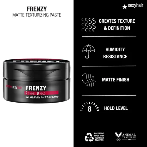 Vista 4 de SexyHair Style Frenzy - Pasta texturizante mate, 2.5 onzas, plenitud, textura y definición, ayuda a crear volumen Semi-mate