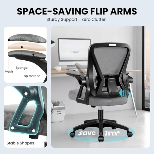 Vista 5 de Silla de oficina, sillas ergonómicas de escritorio para computadora, cómoda silla de malla transpirable con soporte lumbar ajustable y brazos Gris
