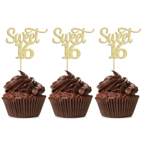 Vista 11 de Gyufise 1 decoración para tartas de 16 años con purpurina negra para cumpleaños de 16 años, decoración para felicitaciones a 16 años de edad