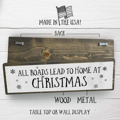 Vista 2 de Letreros de madera de Navidad (medianos, madera y metal, todos los caminos conducen al hogar)