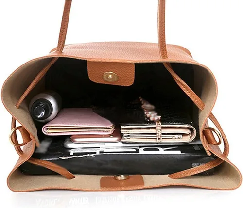Vista 4 de Bolso de mano para mujer en bolsos de cuero, 4 piezas, bolsos de hobo para mujer, bolsos de hombro para niñas, bolso de piel sintética 2022, dorado