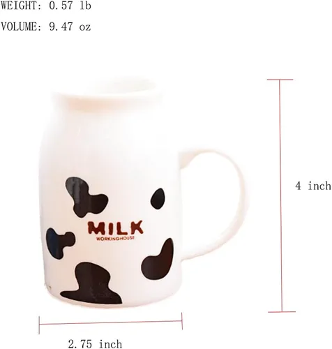 Vista 5 de ZaH Botella de leche de cerámica de 8 onzas para la mañana, tazas para el hogar, oficina, escuela, restaurante, club, fiesta, taza de leche, taza