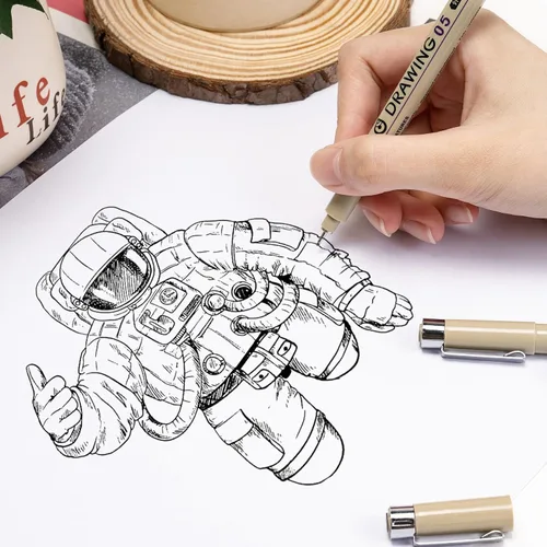 Vista 3 de Fineliner - Juego de 12 bolígrafos negros, bolígrafos de dibujo técnico para artistas, bolígrafos de caligrafía sin sangrado, pincel de tinta