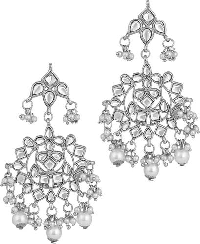 Vista 6 de Aheli Elegant Indian Faux Kundan Studded Choker Necklace with Maang Tikka Earrings Set Ethnic Wedding Festive Wear Fashion Jewelry for Women, Girls