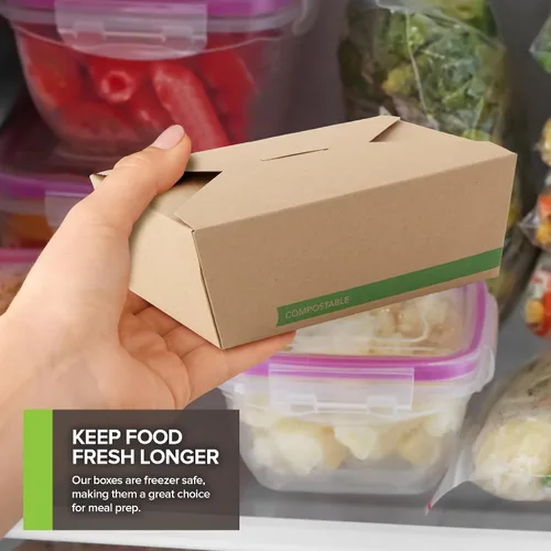Vista 6 de Juego de 50 recipientes desechables de 45 onzas compostables para alimentos, cajas medianas de papel para llevar, cajas de cartón kraft natural