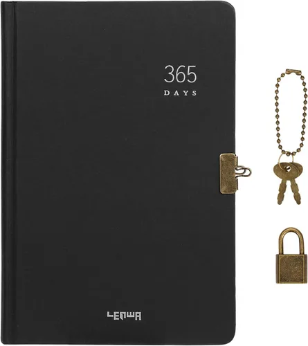 Vista 2 de Ibluelover Cuadernos ejecutivos de tapa dura A5 con cerradura y llave secreta, 365 días, cuaderno de bocetos, dibujo de garabatos, papel marrón