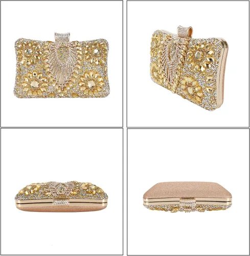 Vista 4 de COAIMANEY Bolso de mano de lentejuelas brillantes con diamantes de imitación para mujer, bolso de mano de noche, bolso de hombro para boda, fiesta