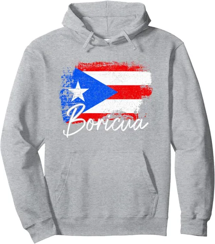 Vista 3 de Puerto Rico Boricua - Sudadera con capucha vintage con la bandera de Puerto Rico Negro