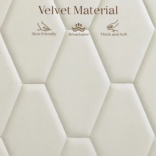 Vista 4 de Brafab Base de cama tamaño King, marco de cama de madera con cabecera de terciopelo copetudo de diamante, plataforma de madera con cabecera