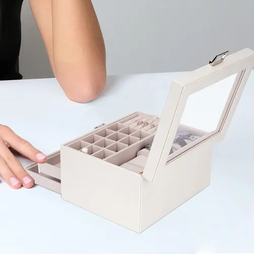 Vista 7 de ATAIMEISEN Joyero, caja de reloj, organizador de relojes, caja de almacenamiento de joyas, almacenamiento y organización, reloj de 4 capas