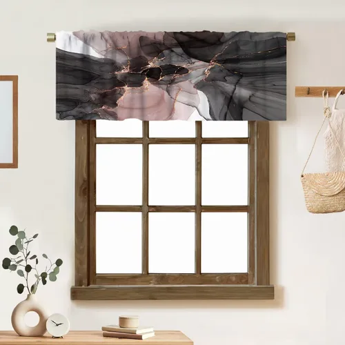 Vista 11 de Cortina de cenefa de mármol verde con venas doradas de mármol negro, diseño abstracto de lujo, elegante cenefa con bolsillo para barra, 1 panel