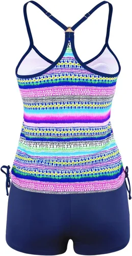 Vista 3 de Hilor - Traje de baño de dos piezas estilo tankini para mujer con espalda cruzada