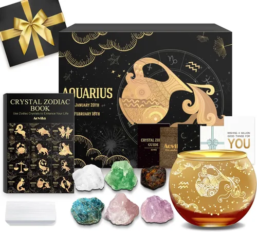Vista 15 de Conjunto de regalo de cristales de Acuario, signos del zodiaco, piedras de nacimiento de cristales curativos con caja de horóscopo, cristales