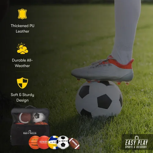 Vista 4 de Pelotas deportivas completas con bolsa, bomba para niños - Kickball, voleibol, pelota de fútbol, fútbol, baloncesto - Juego al aire libre