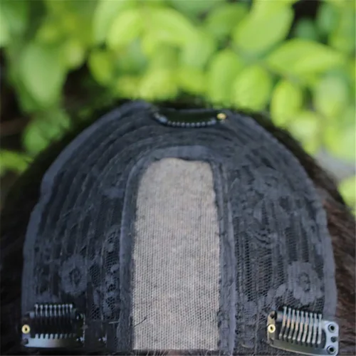 Vista 5 de Peluca de cabello humano grueso con clip de 5 x 5 pulgadas para mujer, color marrón oscuro, 14 pulgadas Café Oscuro