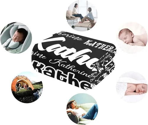 Vista 3 de Manta personalizada de bebé con nombre, manta personalizada con nombre para adultos, niños y familia (negro, 30 x 40 pulgadas)