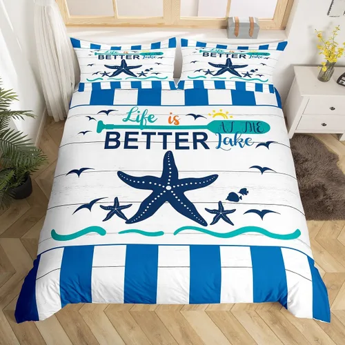 Vista 21 de Erosebridal Funda de edredón náutica para niños y niñas, juego de ropa de cama azul y blanco oceánico, funda de edredón de tabla de surf Hawaii