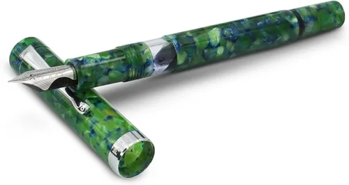 Vista 11 de FPR Jaipur V2 - Pluma estilográfica recargable con relleno de pistón azul para escritores Ultra Flex Nib, Cracked Ice Acrylic Body, Ebonite Feed