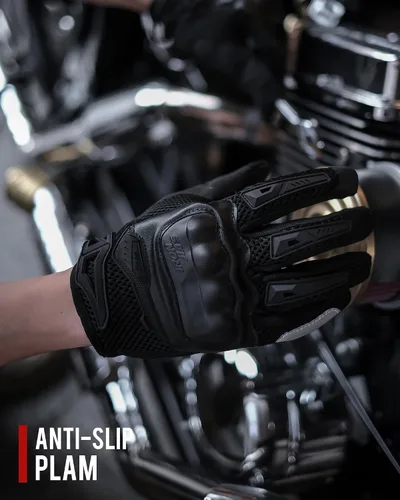 Vista 6 de IRON JIA'S Guantes de motocicleta para hombre y mujer – Guantes de carreras para moto Powersports con pantalla táctil de nudillos duros (negro S)