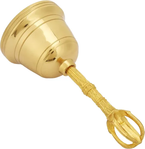 Vista 3 de Campana de mano de latón retro, pequeño volumen, fácil de transportar, sonido audible claro para instrumento taoísta pacífico, Feng Shui