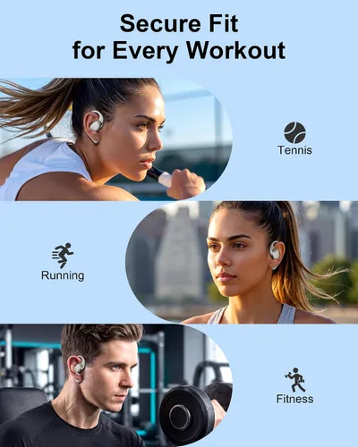 Vista 7 de Auriculares de oreja abierta, auriculares inalámbricos Bluetooth con 2 micrófonos, control táctil, cancelación de ruido ENC, auriculares deportivos