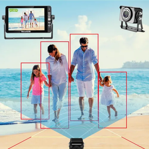 Vista 3 de Cámara AI de respaldo para camiones, sistema de cámara AI inversora de cable VAS 7 pulgadas, monitor HD 1080P 3 entradas de video 2 entradas