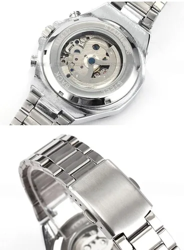 Vista 5 de Fanmis Reloj automático de acero inoxidable con esfera analógica de esqueleto ruso para hombre, Negro -, Classic