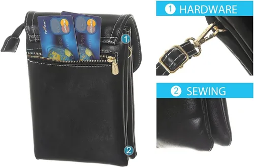 Vista 6 de MINICAT - Bolso cruzado para mujer, pequeño, bolsillos espaciosos, para celular, bolsa de mano para mujer