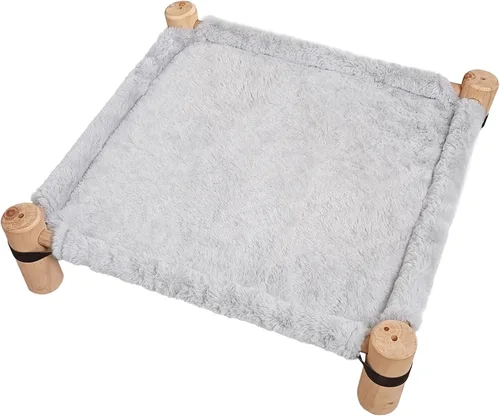 Vista 6 de Pozico Cama hamaca para gatos – Cama elevada de madera para gatos/perros con tela esponjosa de invierno – Mueble elevado para mascotas para perros