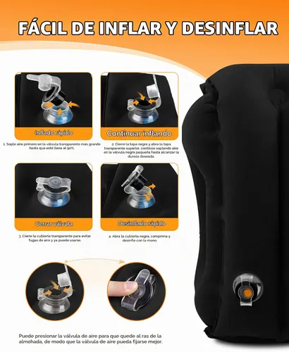 Vista 6 de Sunany Almohada de viaje, almohada inflable para el cuello utilizada para aviones/coches/autobuses/trenes/siesta de oficina con máscara de Negro