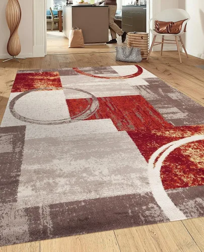 Vista 39 de Rugshop - Alfombra contemporánea con diseño abstracto de círculos, alfombra con respaldo de yute para entrada, cocina o habitación pequeña, marrón
