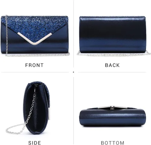 Vista 4 de Dasein Bolsos de noche para mujer, bolsos de mano formales para bodas, fiestas, bailes, bolsos con correa para el hombro y solapa con purpurina