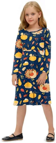 Vista 4 de BesserBay Vestido midi de pavo con estampado de Acción de Gracias para niñas de 4 a 12 años
