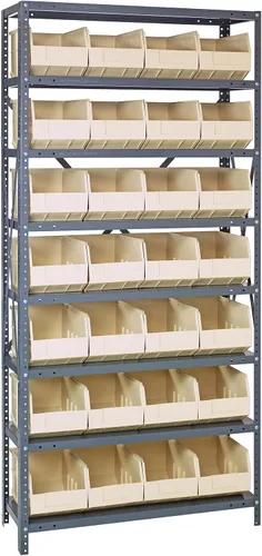 Vista 409 de Quantum QSBU-245BK Heavy Duty Shelving Unit with (7) Shelves and (24) QUS245 Black Bins for Garage Warehouse Storage Distribution 400 lb Load