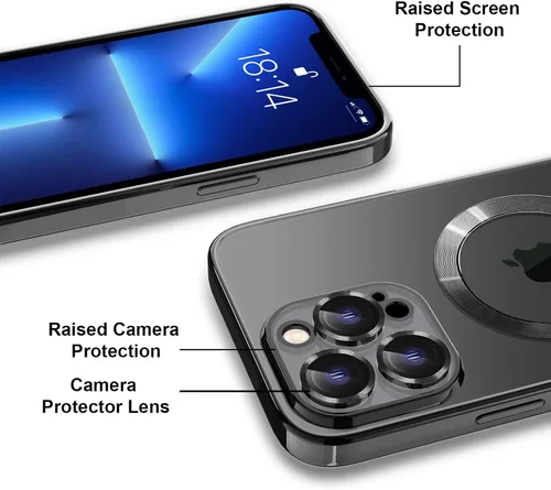 Vista 4 de Magsafe - Funda para iPhone 12 Pro Max, funda magnética transparente para teléfono con protector de pantalla y cubierta de cámara, funda galvanizada