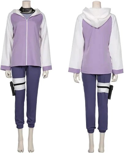 Vista 4 de Metaparty Hinata - Disfraz de Hyuga para cosplay, conjunto de sudadera con capucha Hinata con protector de frente, bolsa Kunai para mujer