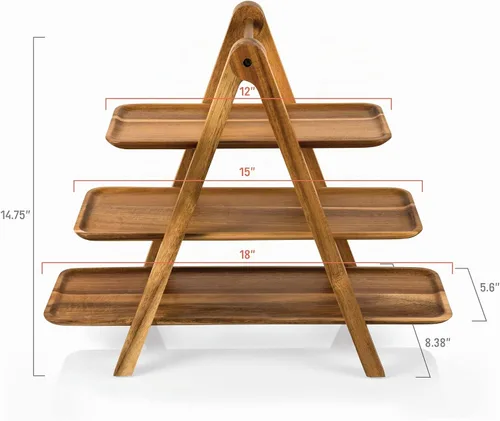 Vista 5 de TOSCANA - A Picnic Time Brand - Bandeja de servir de 3 niveles, tablas de charcutería, platos de madera para servir (madera de acacia)