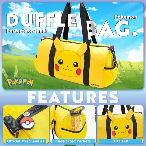 Vista 3 de Pokemon Bolsa de viaje para niños, bolsa de gimnasio durante la noche, kit de fútbol deportivo Pikachu, bolsa de mano, bolsa de equipaje de mano