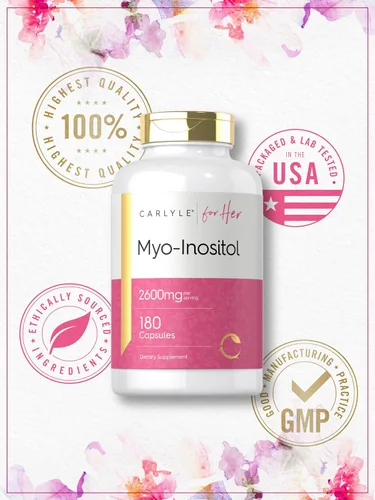 Vista 6 de Carlyle Myo-Inositol Suplemento para mujer 2600 mg 180 cápsulas Soporte extra fuerte para ella Sin OMG, sin gluten