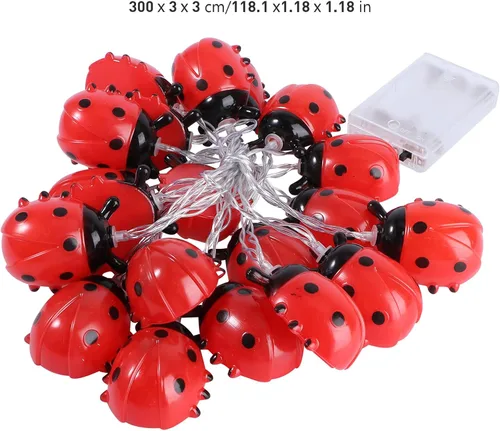 Vista 9 de Uonlytech Guirnalda de luces de hadas de mariquitas impermeables con 20 luces LED para interiores y exteriores, jardín, dormitorio, fiesta