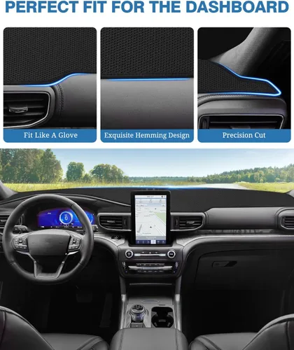Vista 3 de FIILINES - Cubierta para tablero de malla antideslizante, parasol sin reflejos, accesorios para tablero compatibles con Ford Explorer 2020-2025