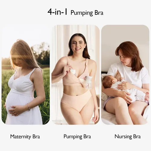Vista 4 de Momcozy Lycra Pumping Bra Hands Free with Fixed Padding, Comfortable Support Pumping and Nursing Bra in One